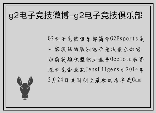 g2电子竞技微博-g2电子竞技俱乐部